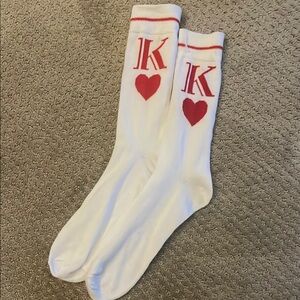White Socks with Red Heart and K Design